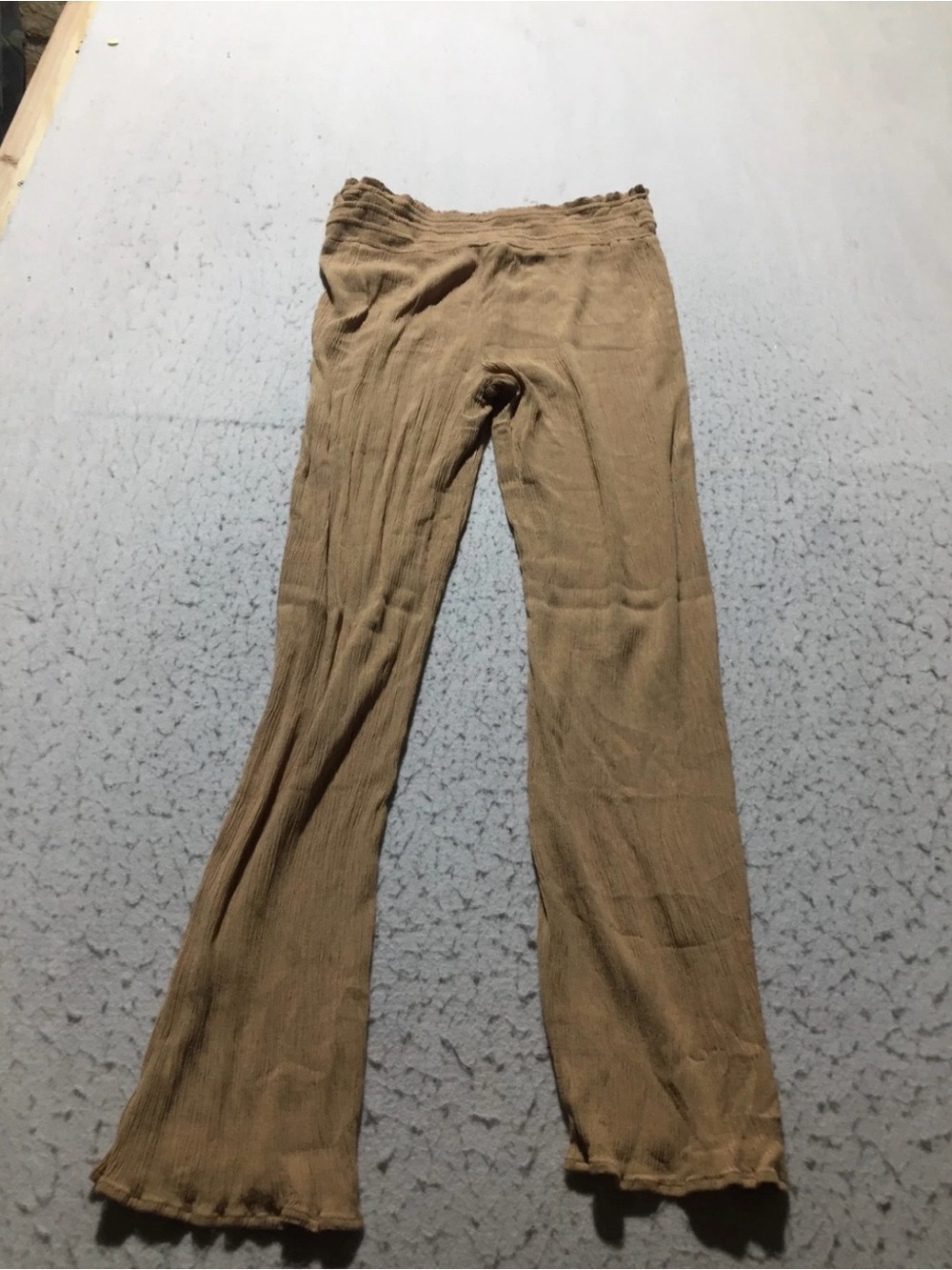 Contemporary Ribbed Knit Flare Pants in Camel